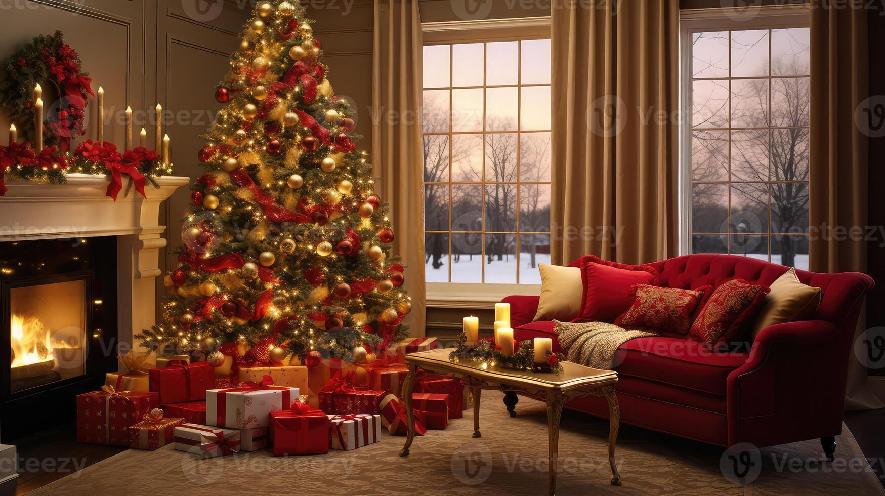 livingroom red gold christmas photo