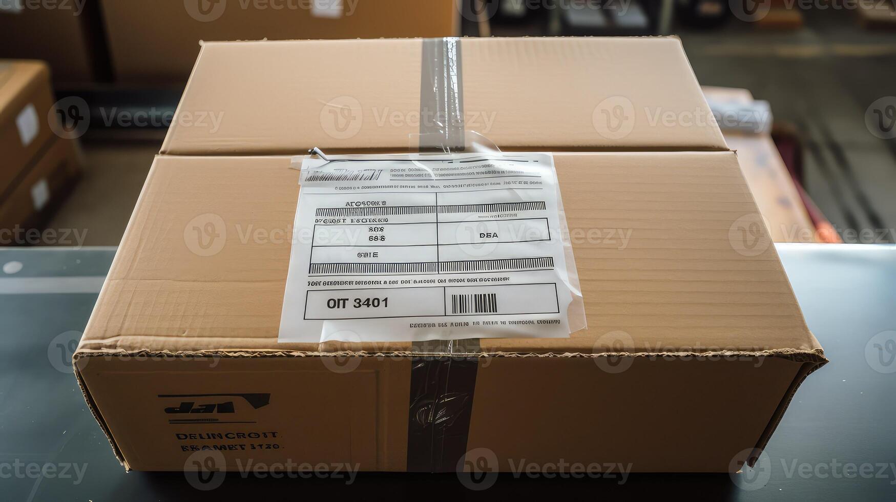 cardboard box with shipping label photo
