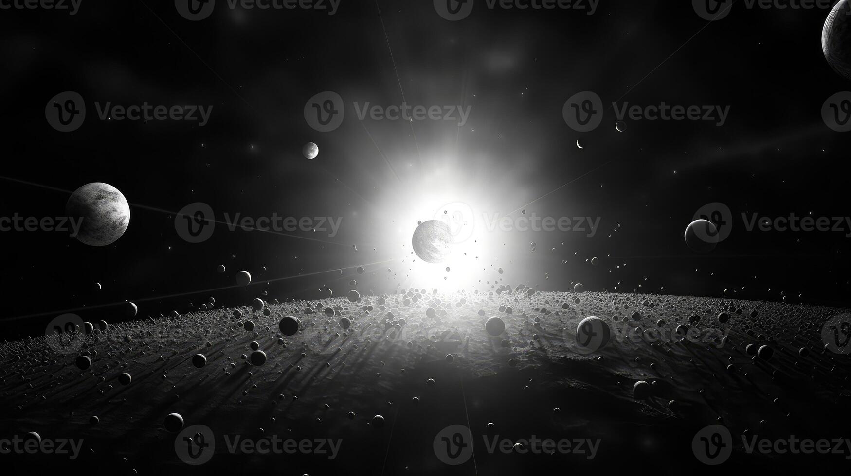 planets solar system black and white photo