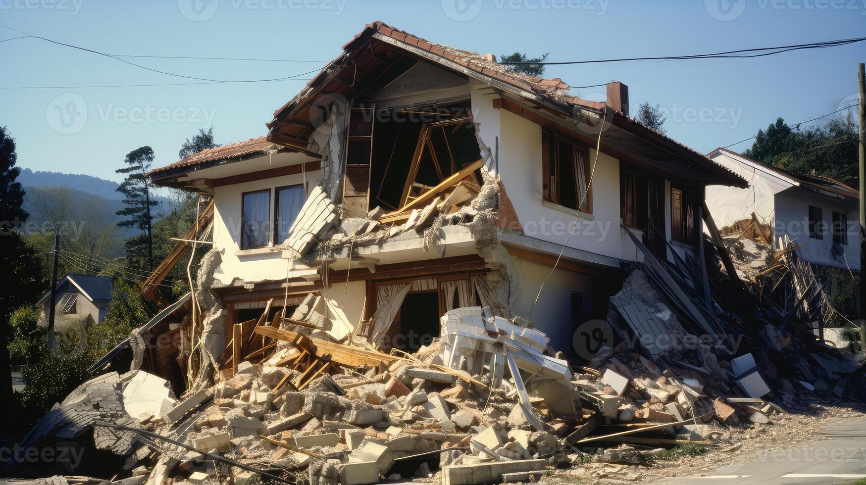 shattered earthquake damage house photo