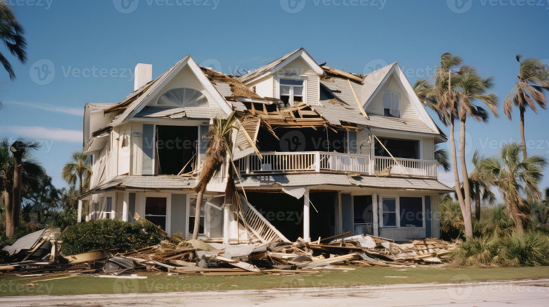 roof hurricane damaged house photo