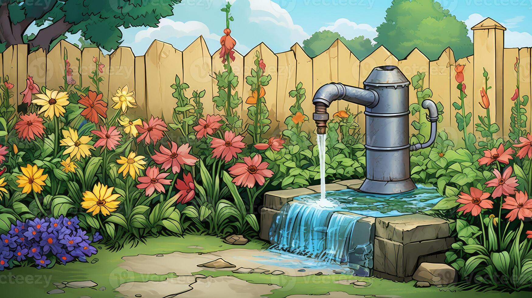 flowers water faucet cartoon photo