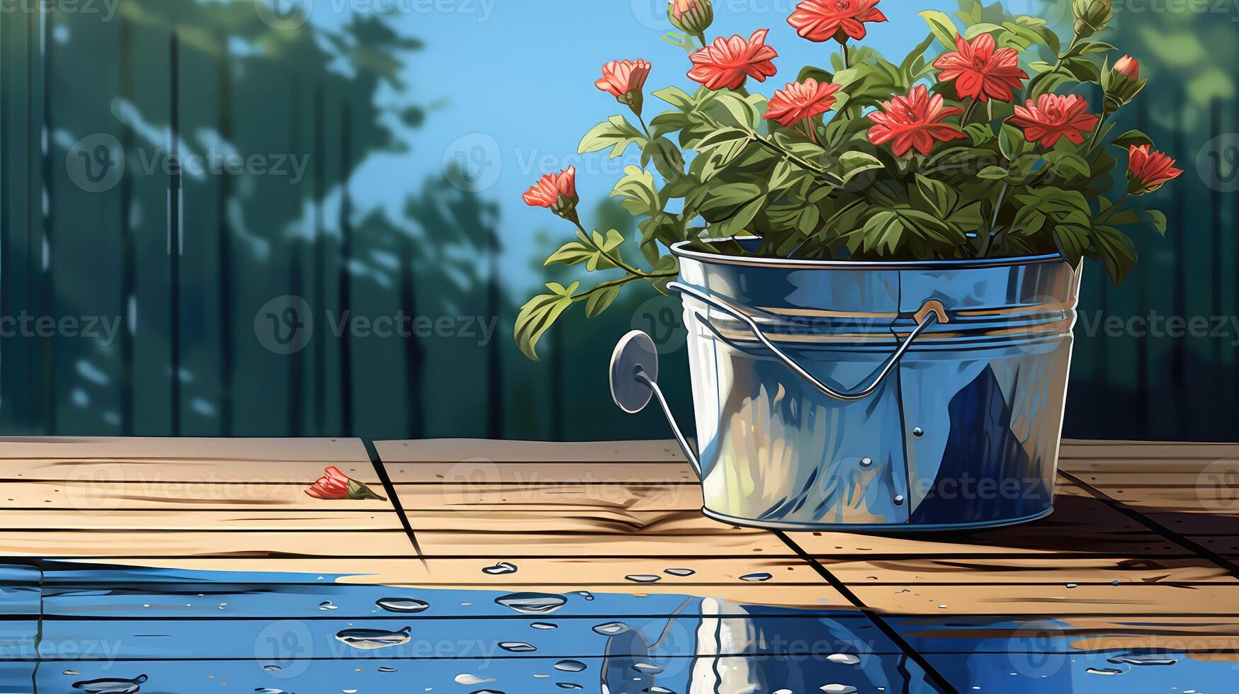 blue bucket with water photo