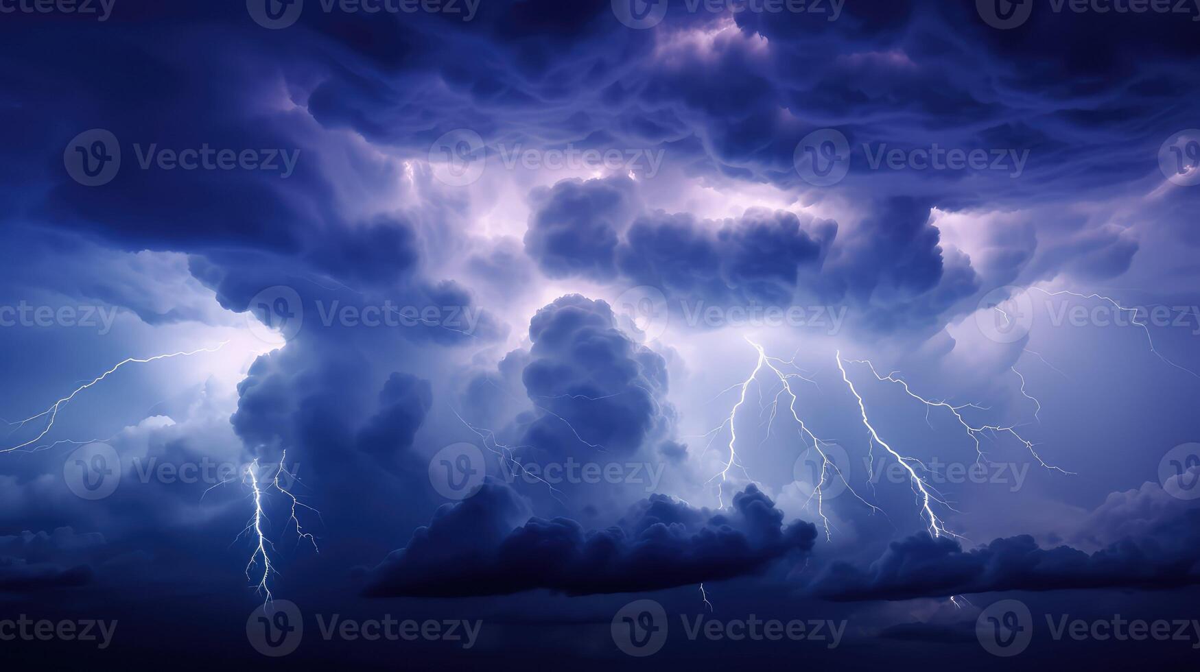 lightning blue sky fluffy clouds photo