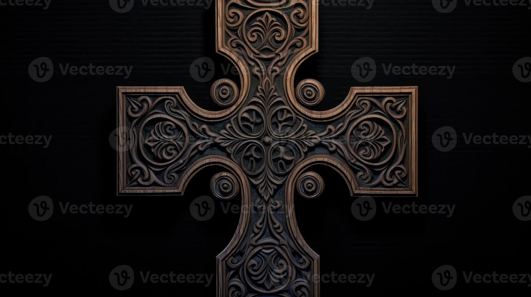 details wooden cross on black photo