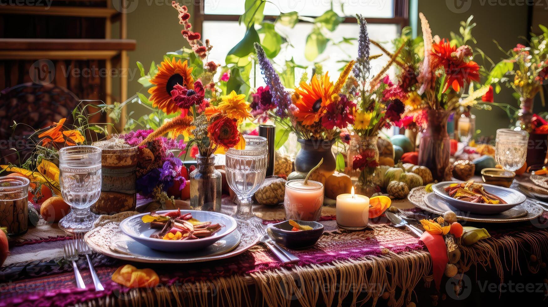 colorful fall table decor photo