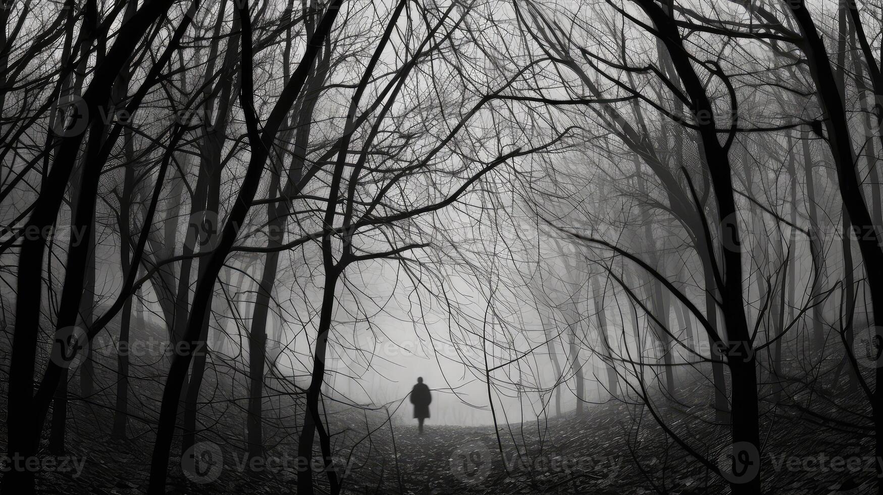 forest autumn leaves black and white photo