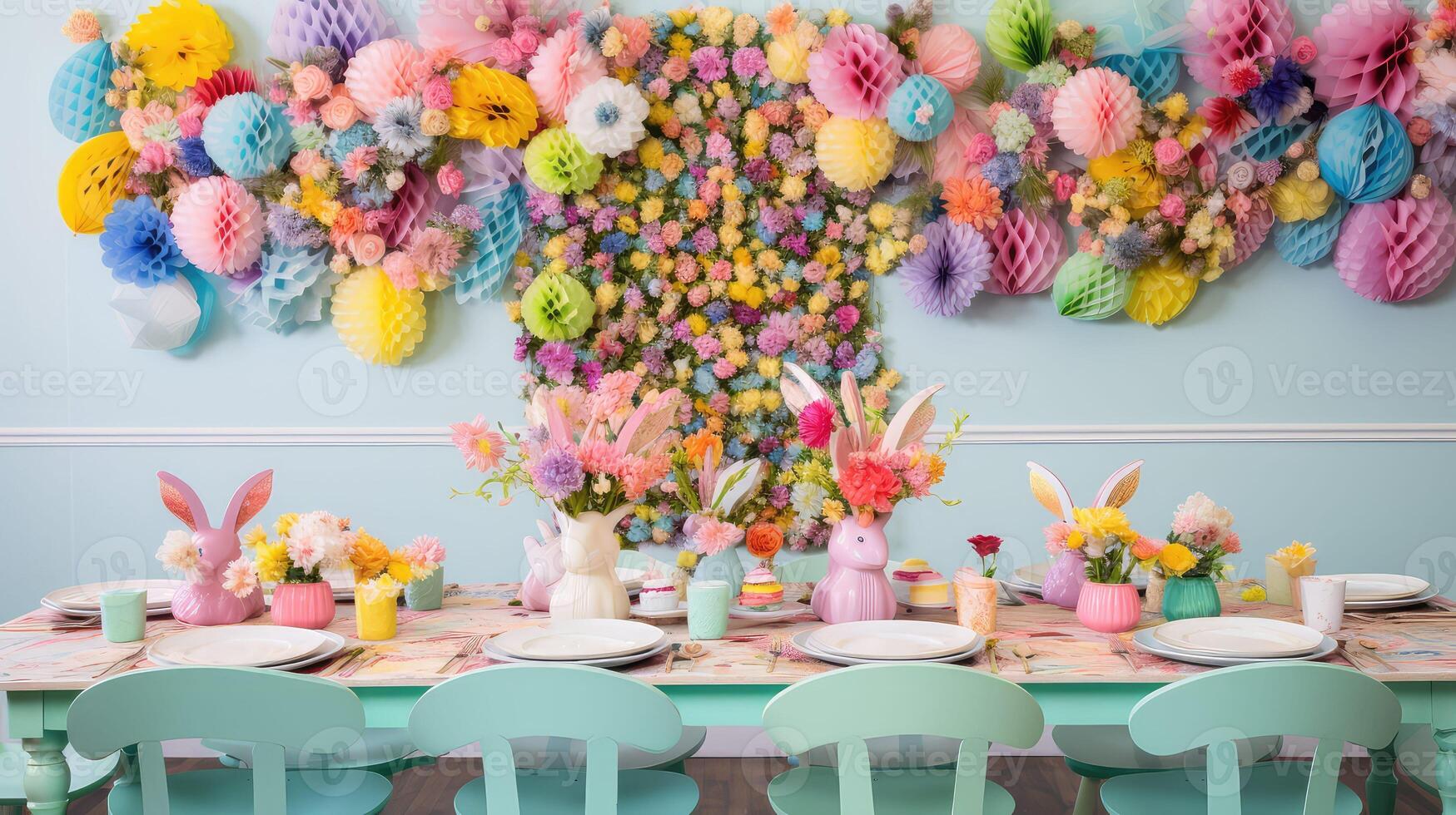 colorful easter table background photo