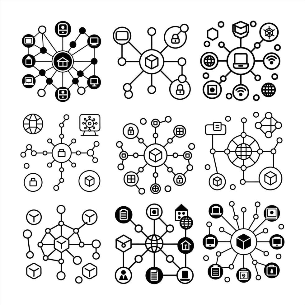 Modern Line Network Technology Icons Set . vector