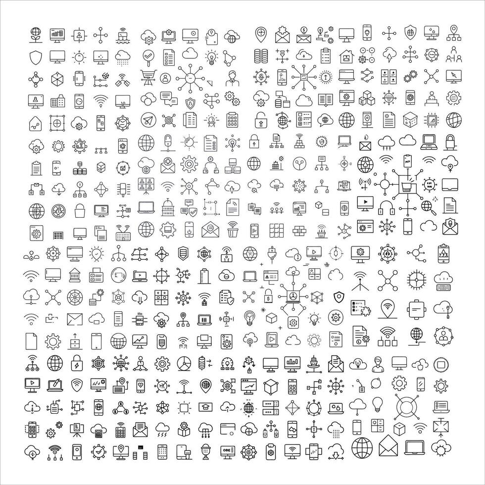 Modern Thin Line Network Technology Icons Set. vector