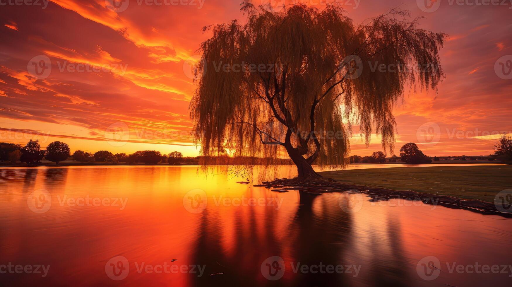 silhouette weeping willow tree photo