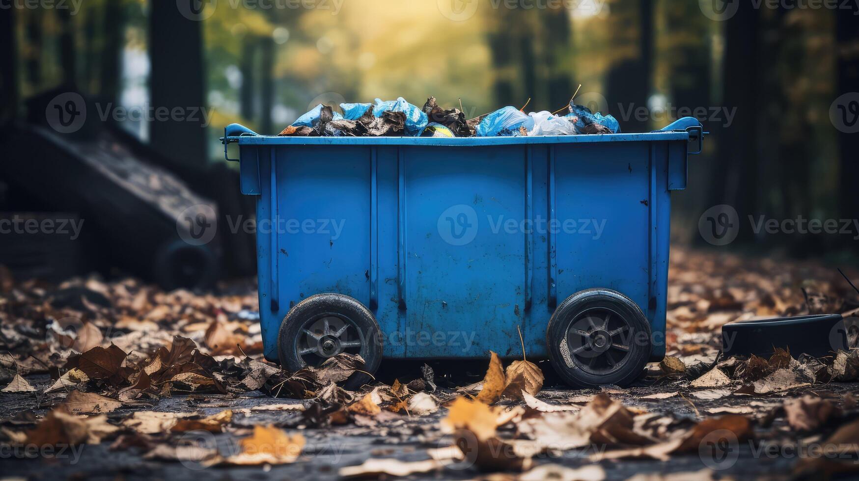 overflow blue dumpster photo