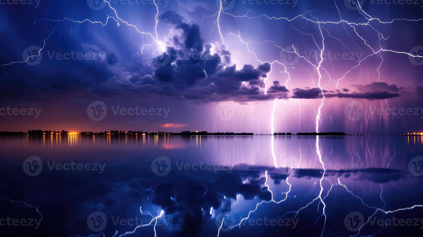 sky lightning over water photo