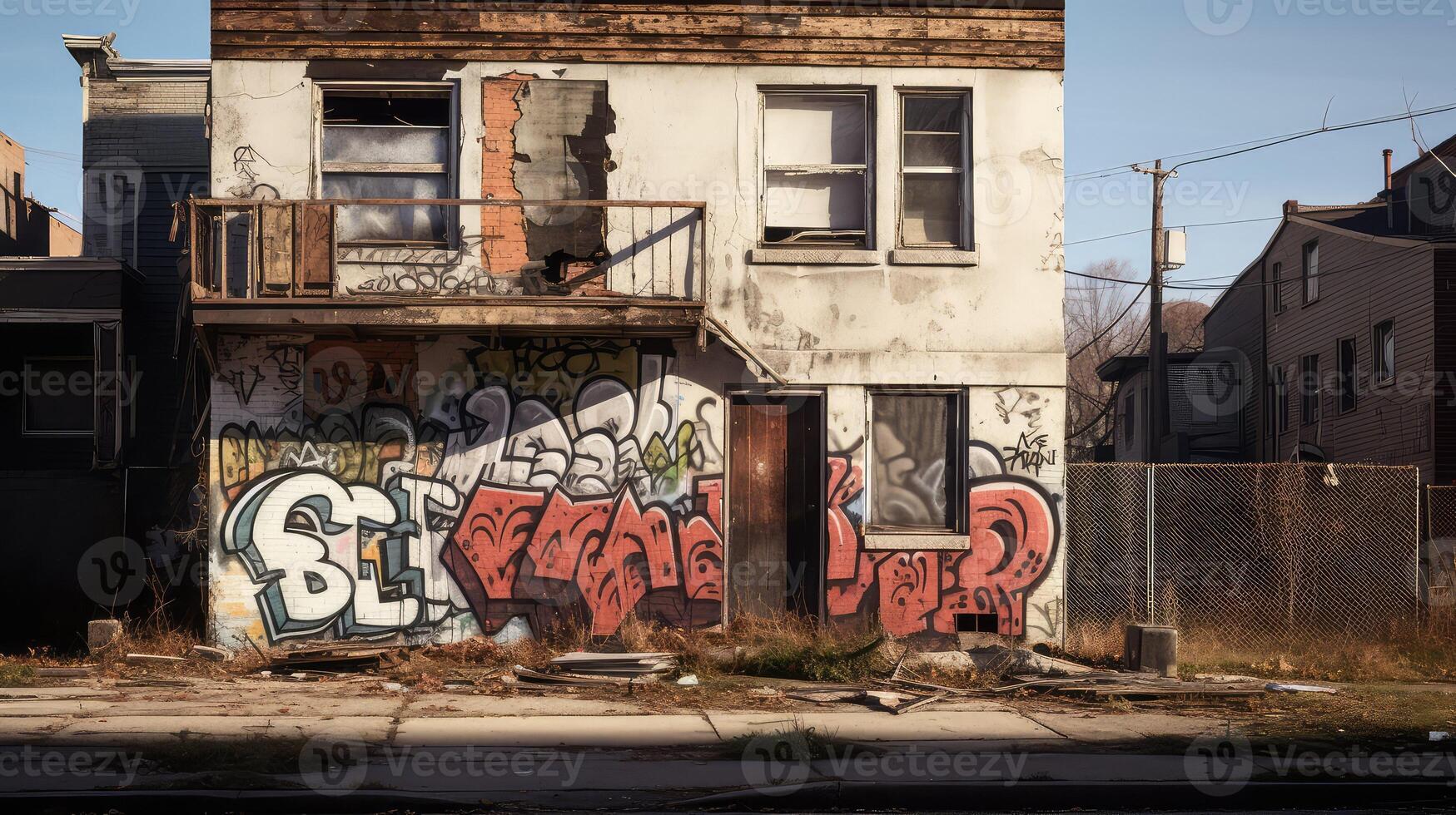 graffiti broken down house photo
