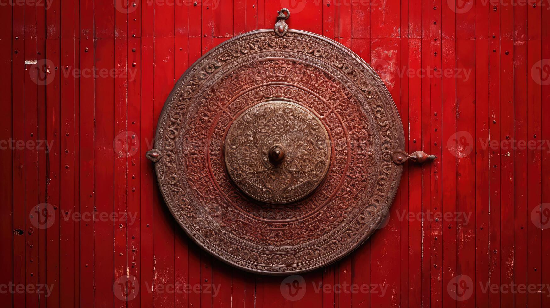 intricate red metal plate photo