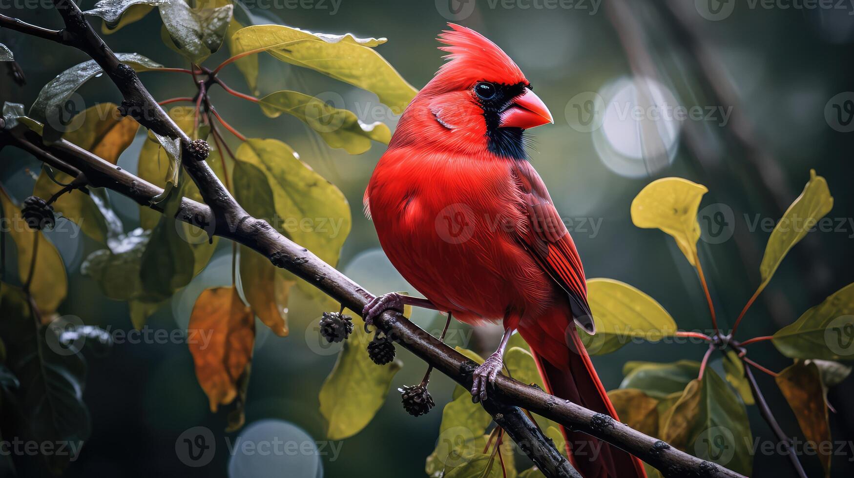 red bird in a tree photo