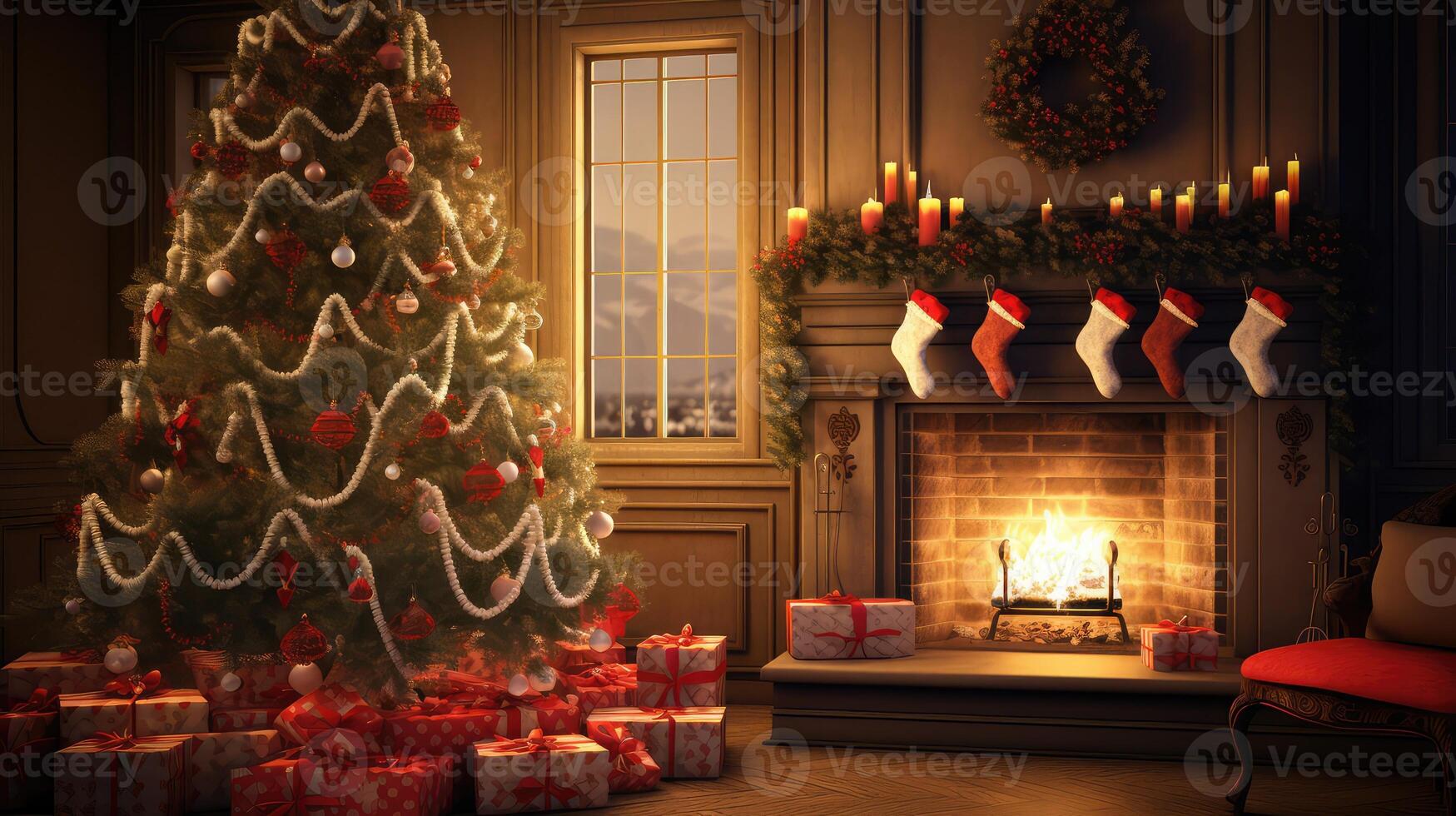 warm christmas tree with lights photo