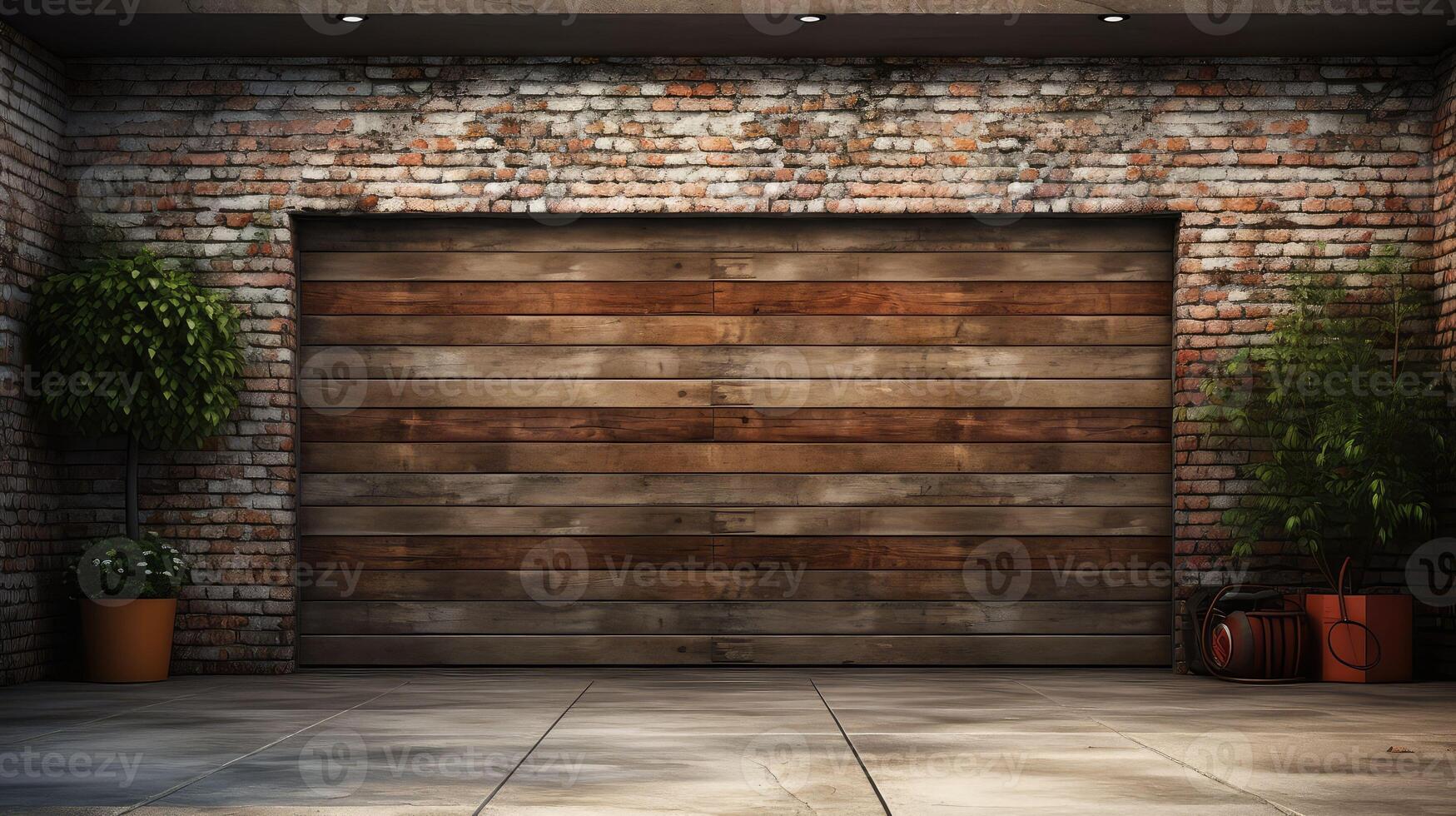 grey garage door brick photo