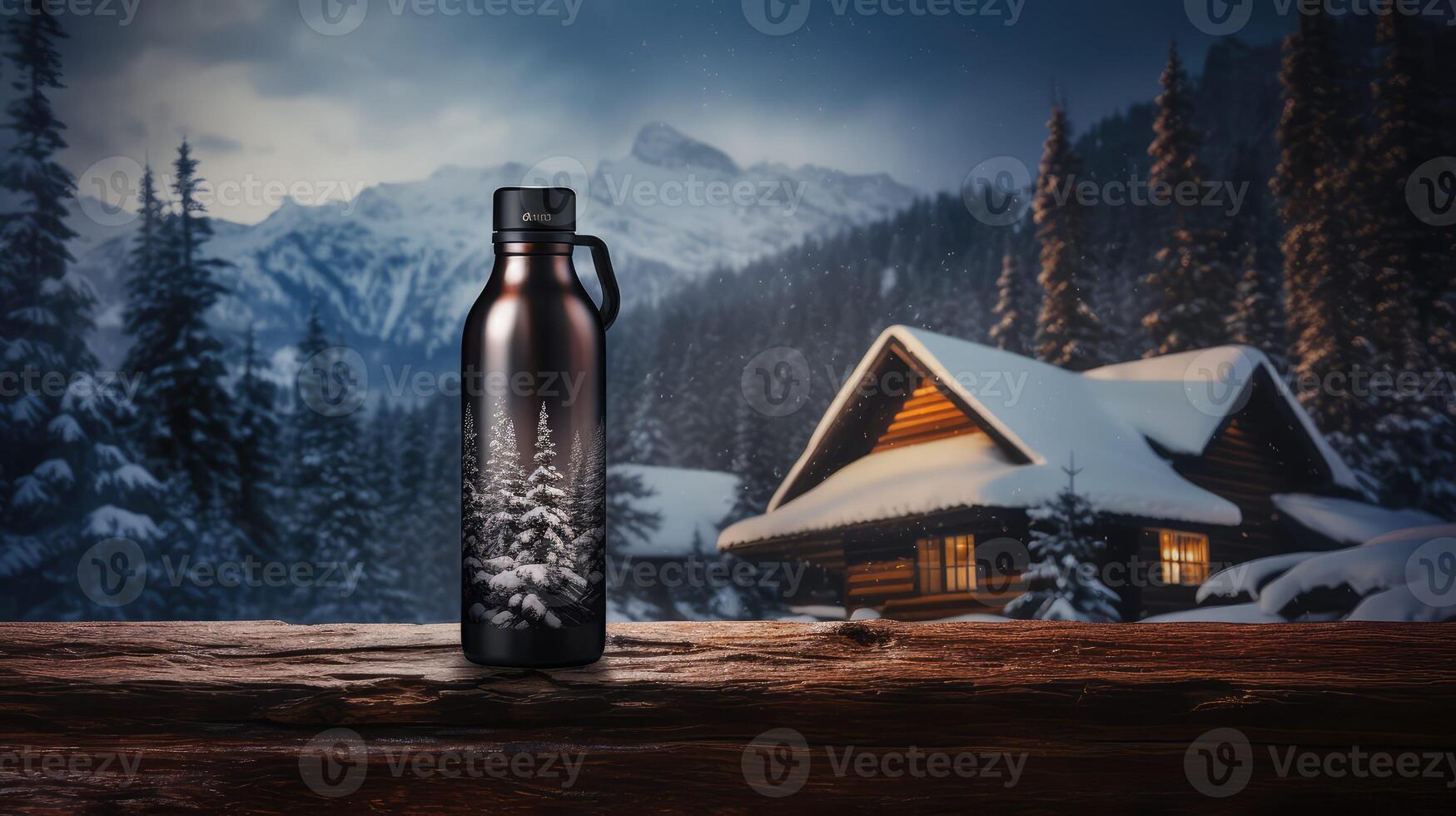 woods winter water bottle photo