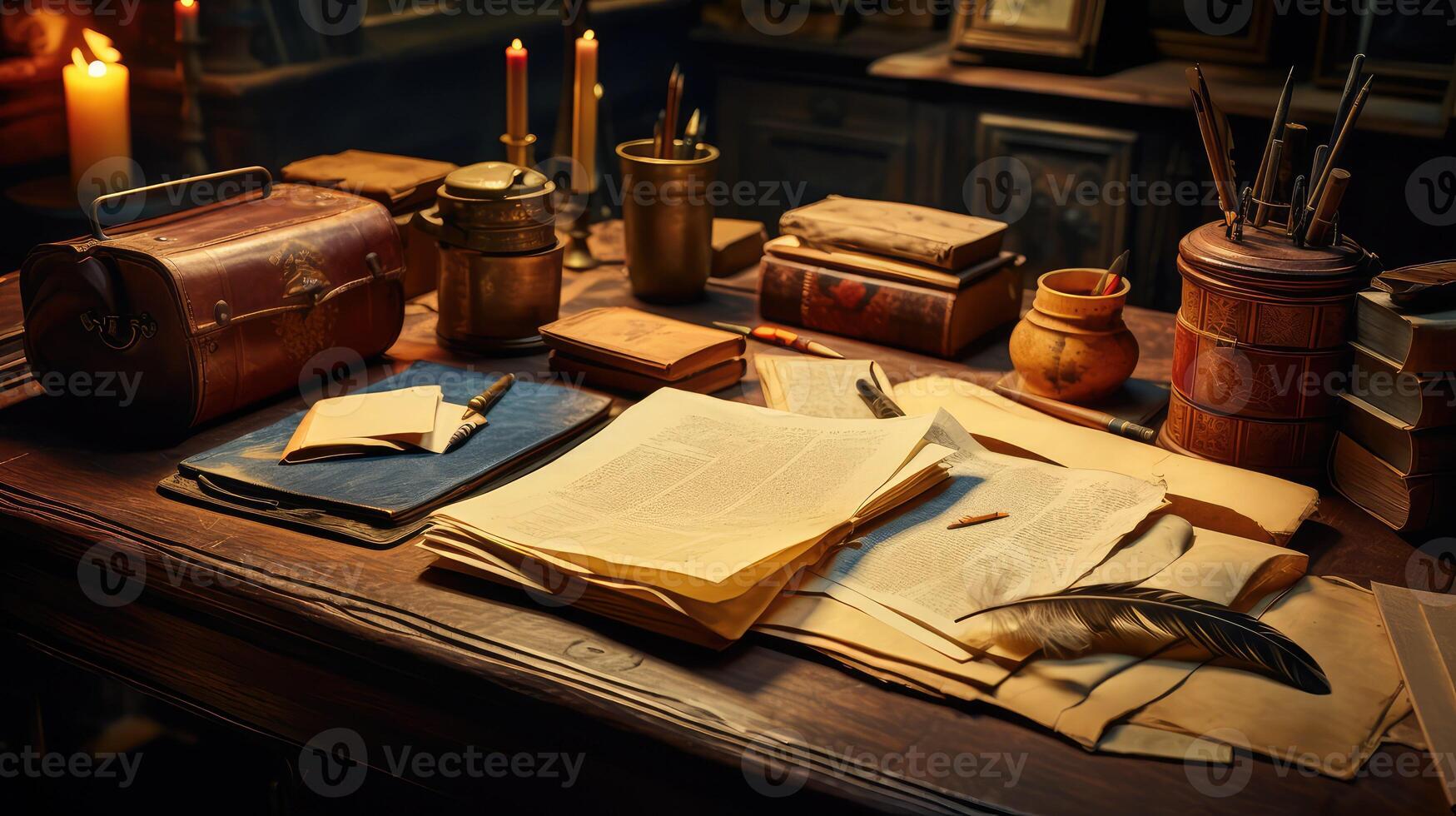 quill desk with paper photo