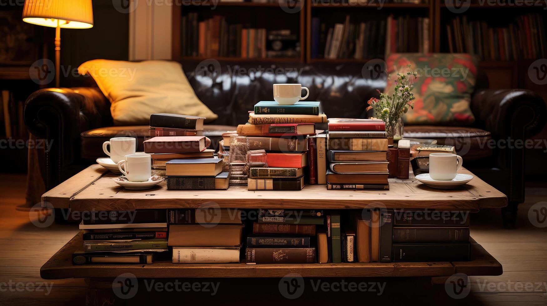 rustic books coffee table photo