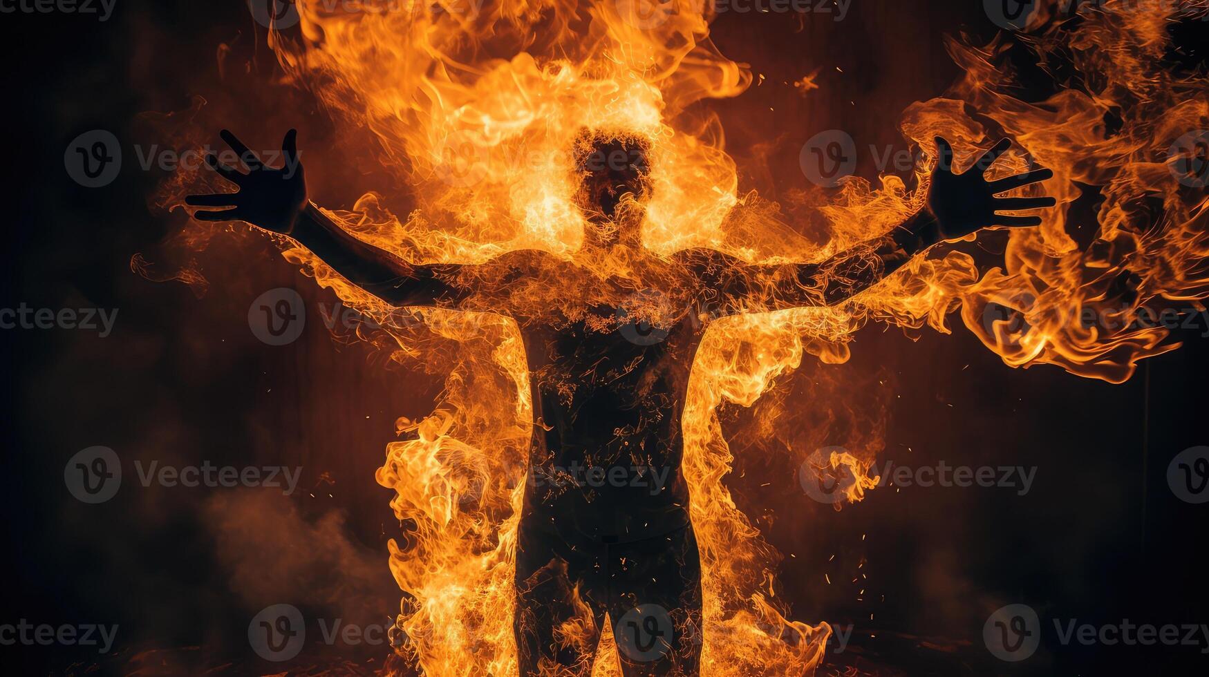 intense person on fire photo