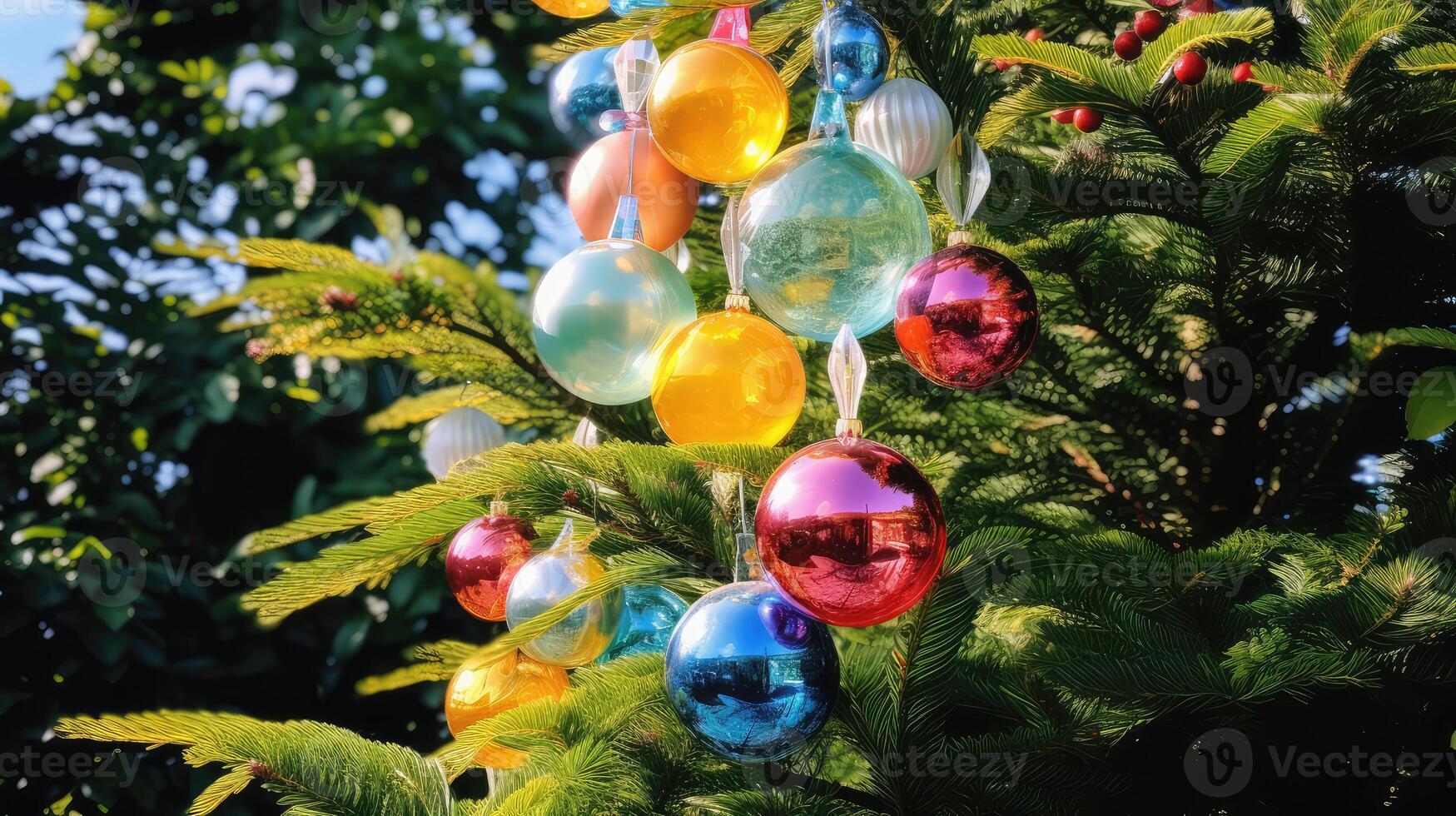 sparkling tree with ornaments photo