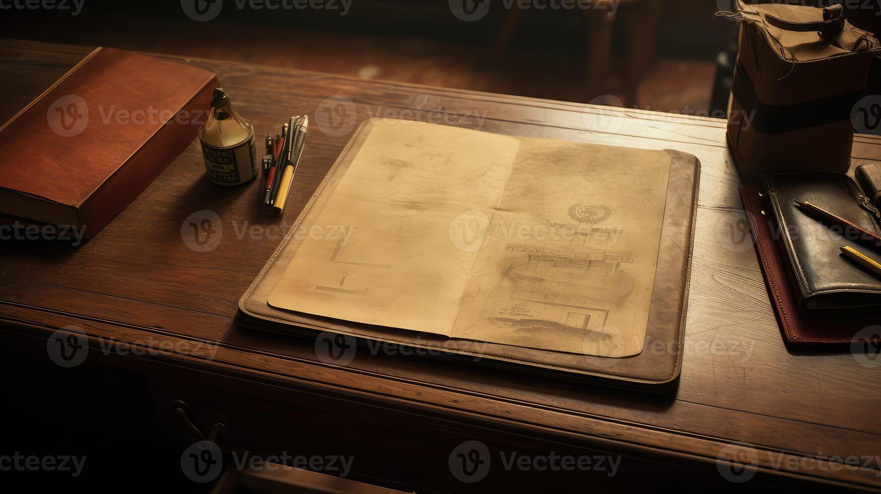 pen folder on desk photo