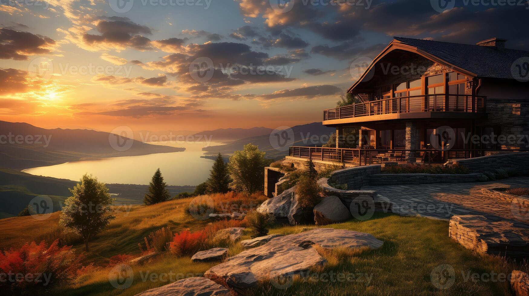 hill background house photo