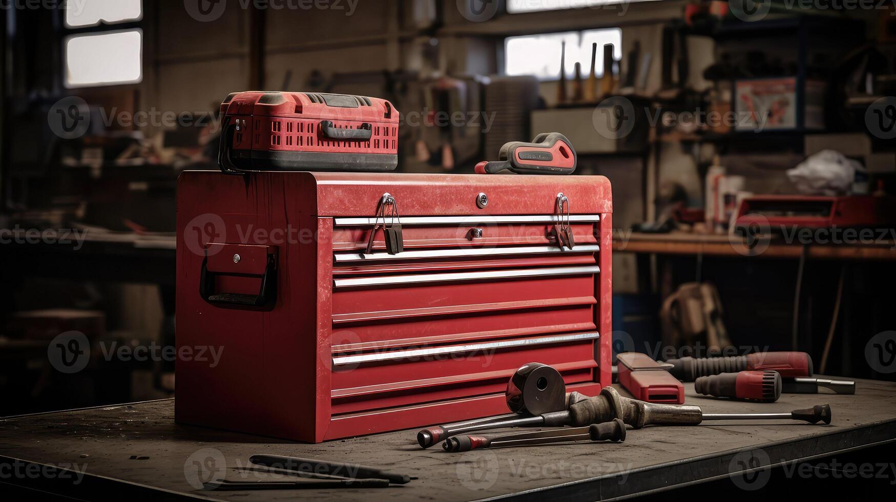 workshop red tool box photo