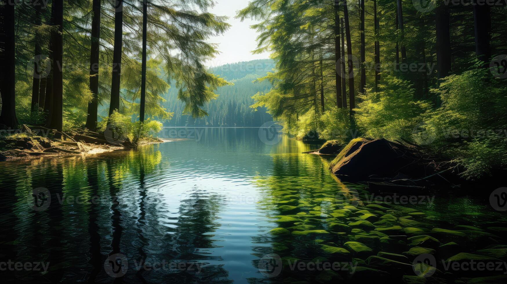 forest mountain lake trees photo