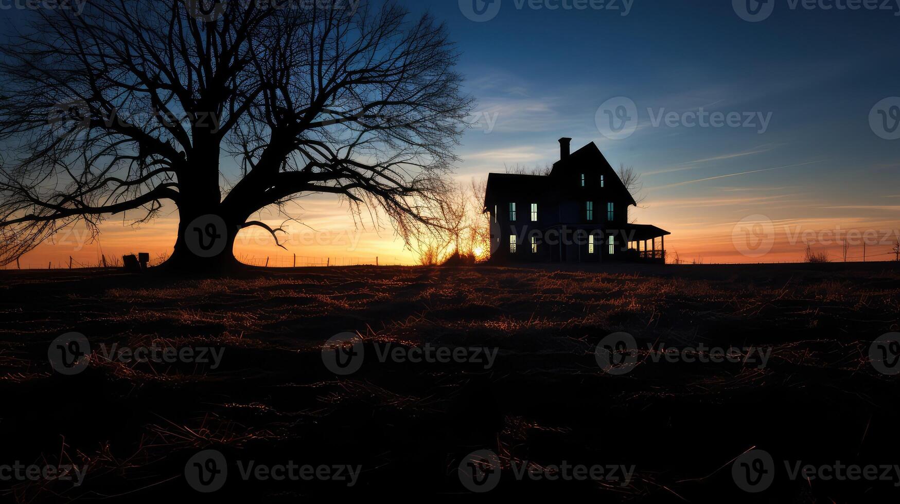 overgrown haunted house silhouette photo