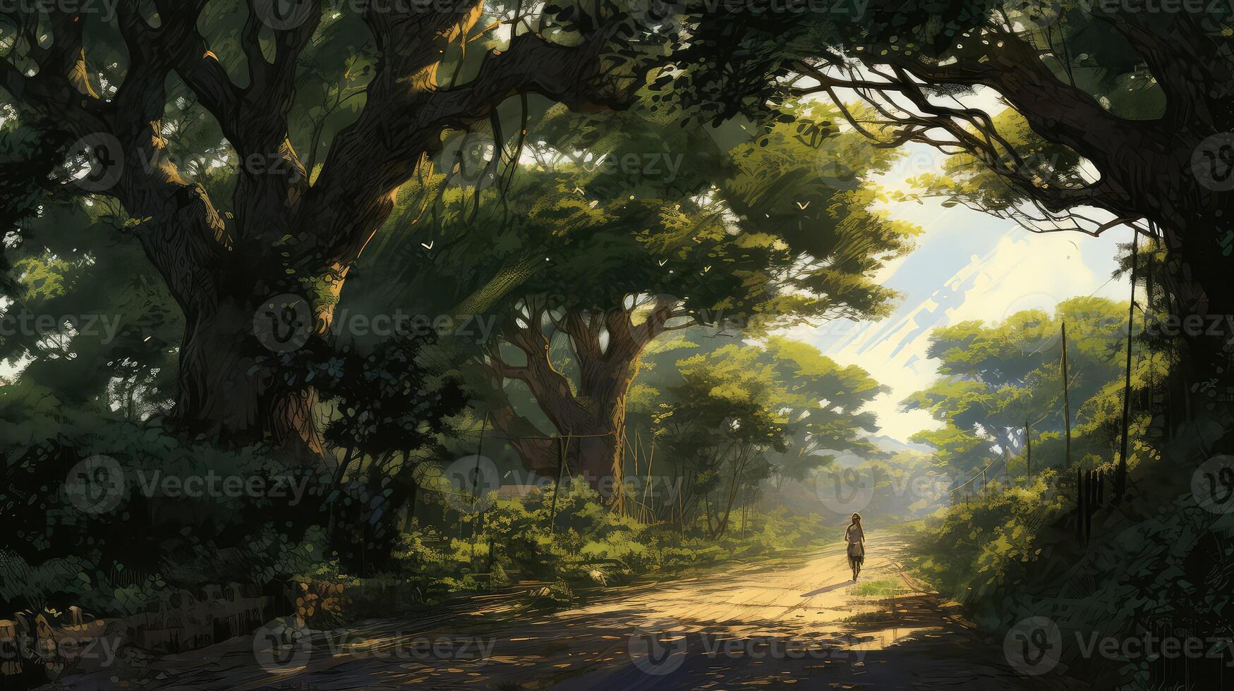 trees diagonal road photo