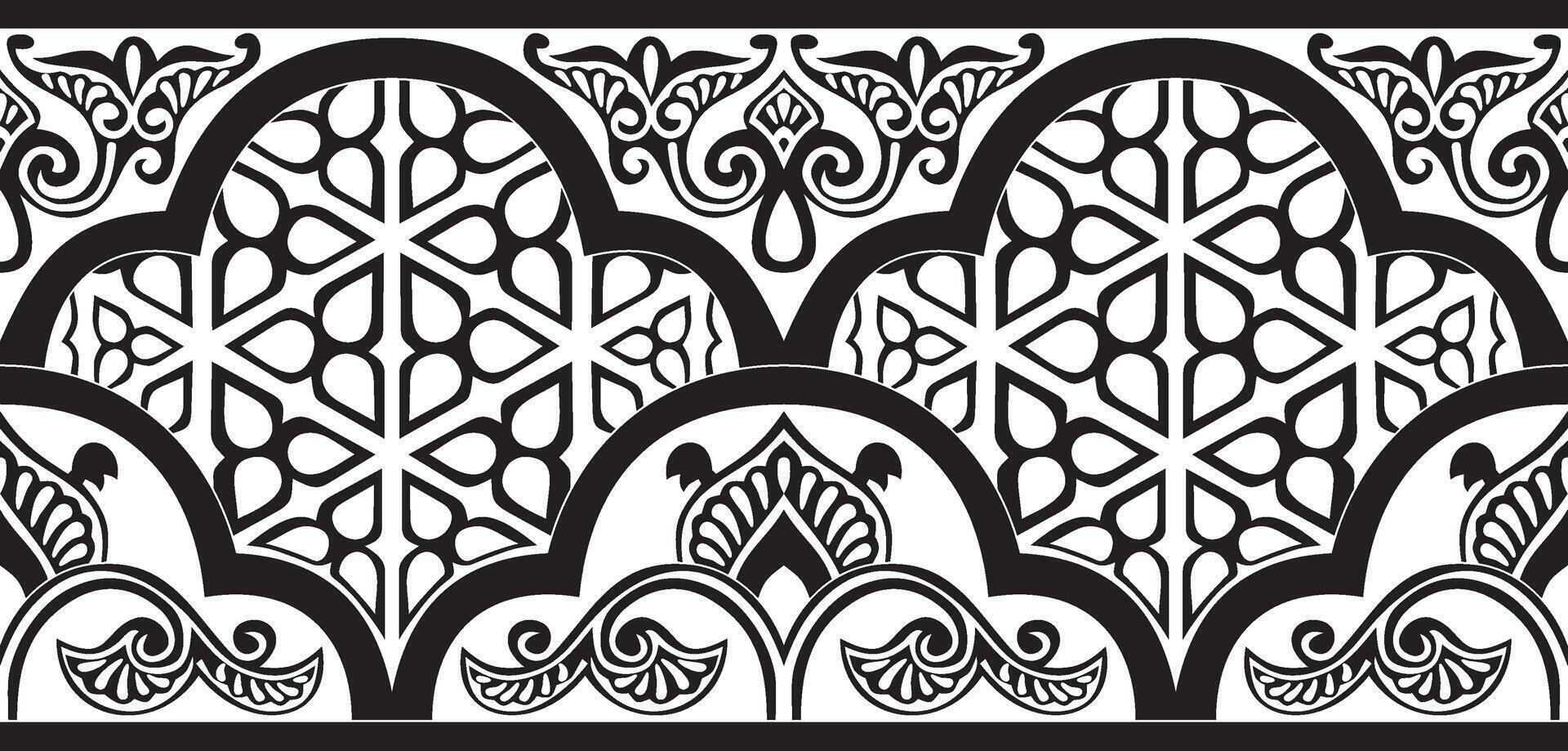 monochrome seamless oriental national ornament. Endless ethnic floral border, arab peoples frame. Persian paint vector
