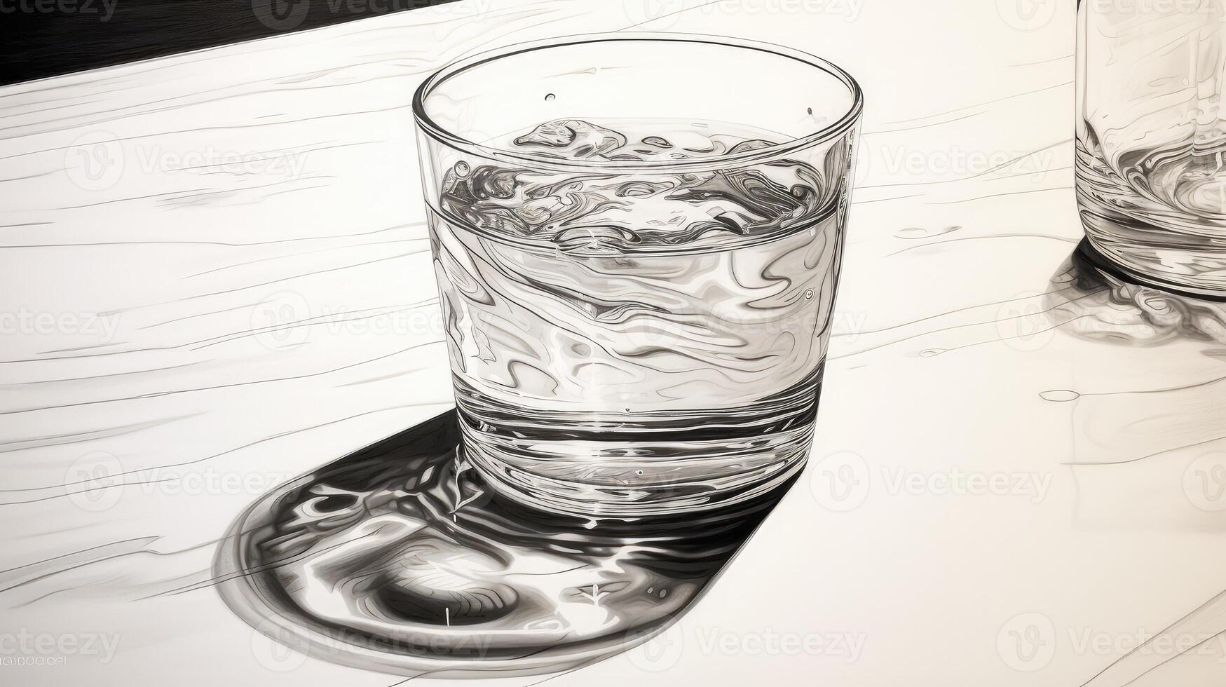table drawing of water glass photo