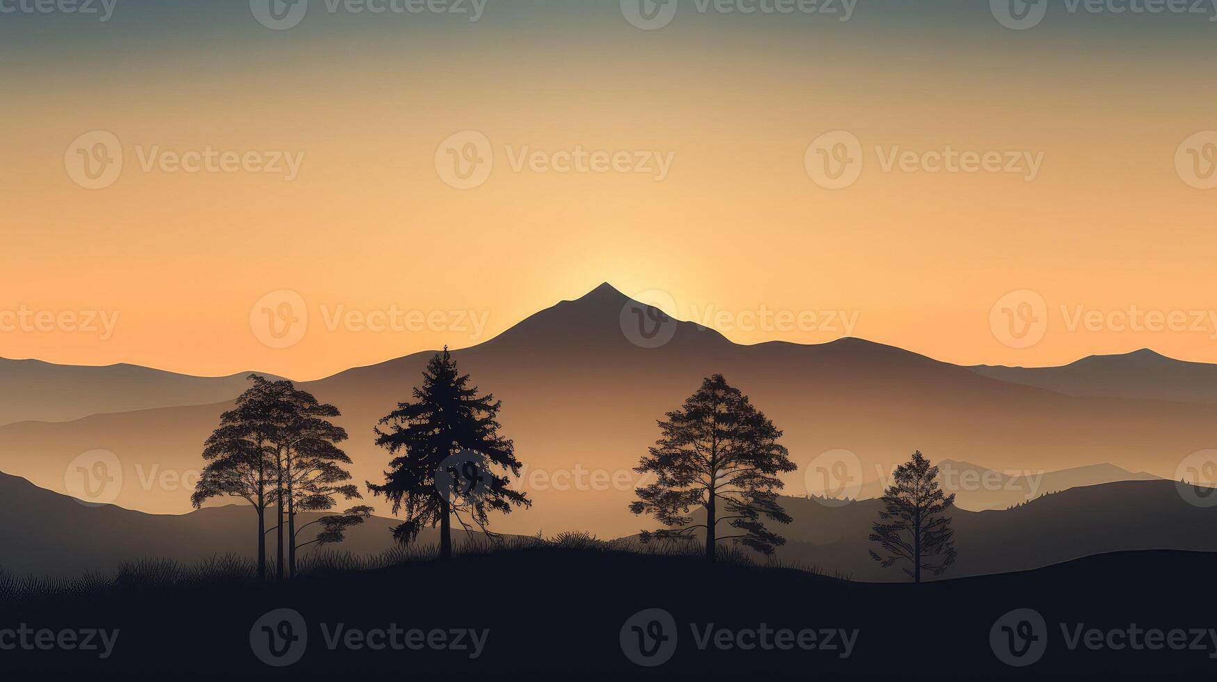 sky mountain silhouette with trees photo
