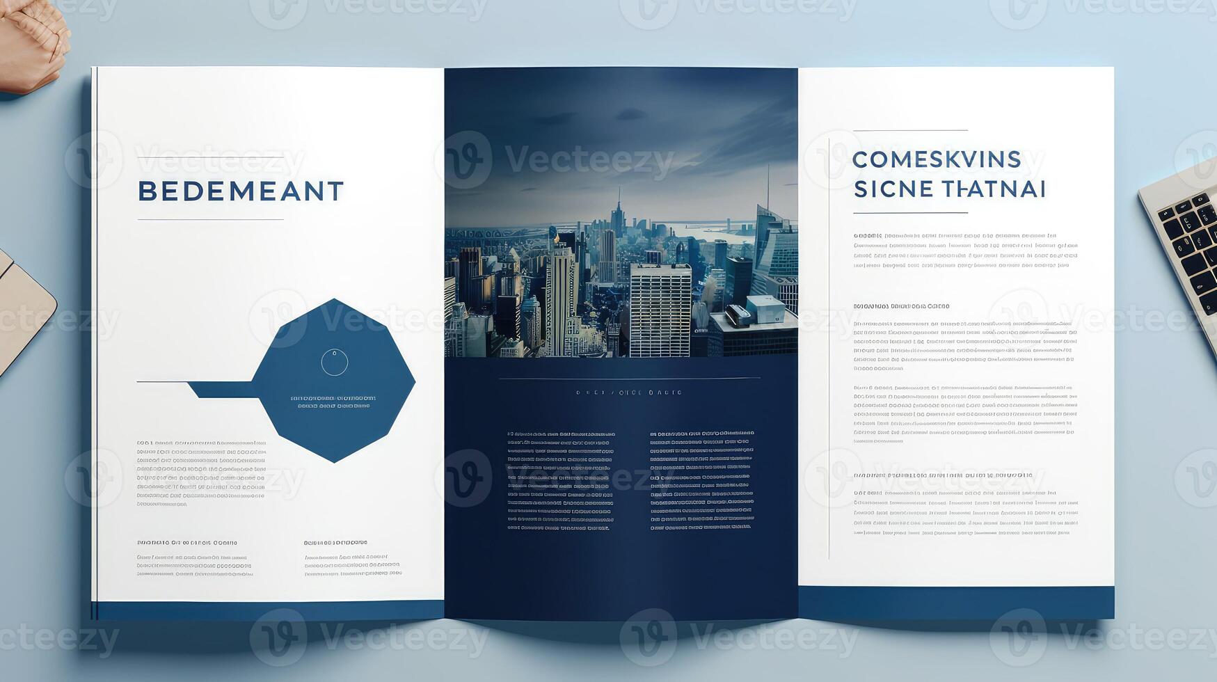 navy business proposal layout with blue accents photo
