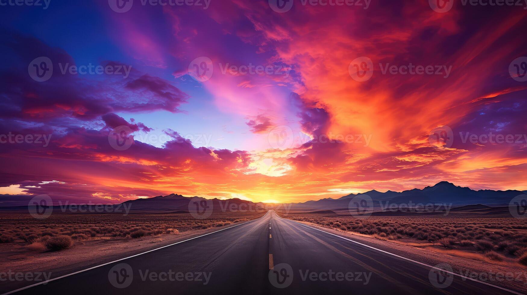 orange sunset open road photo