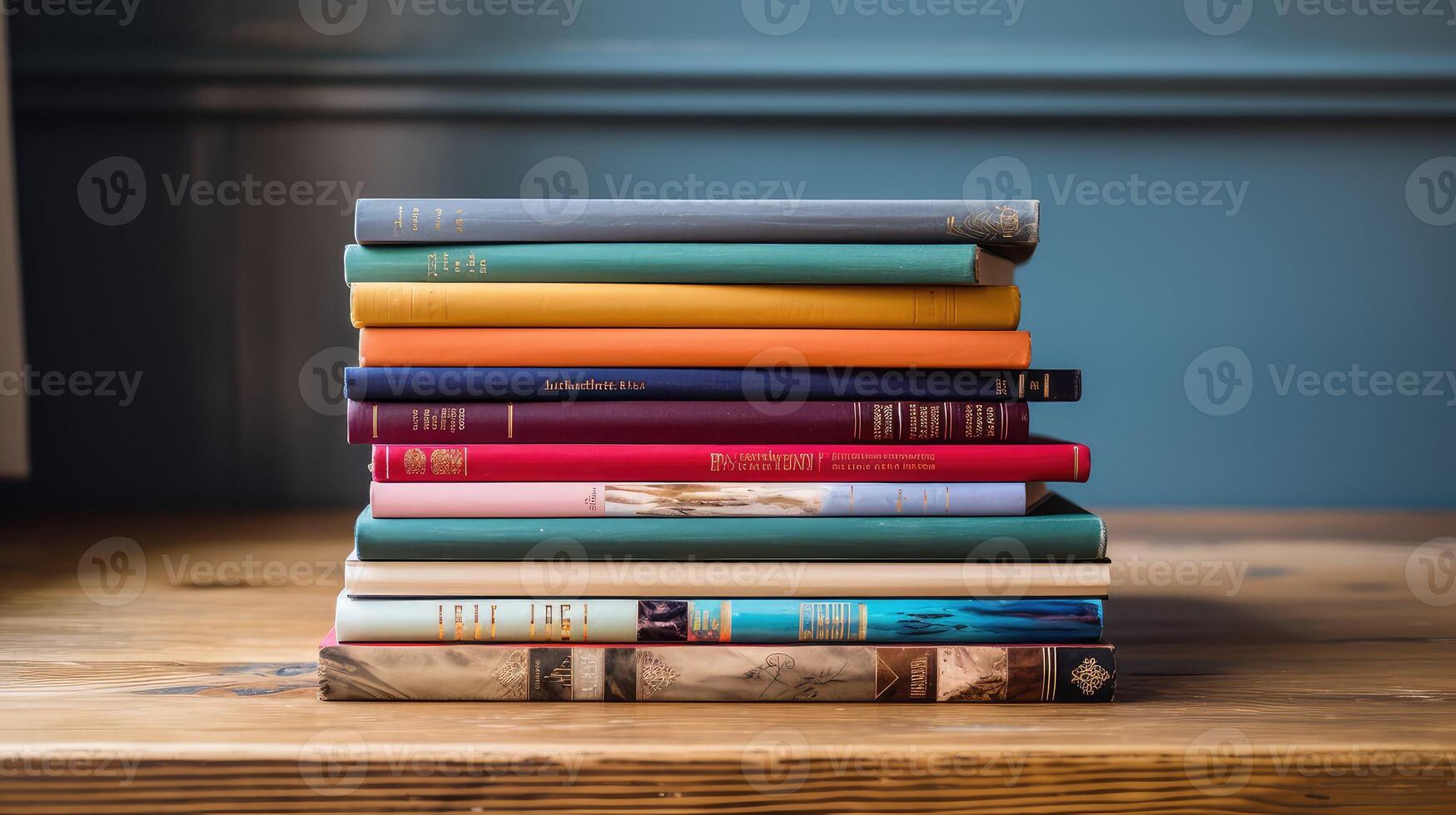 table stack of new books photo
