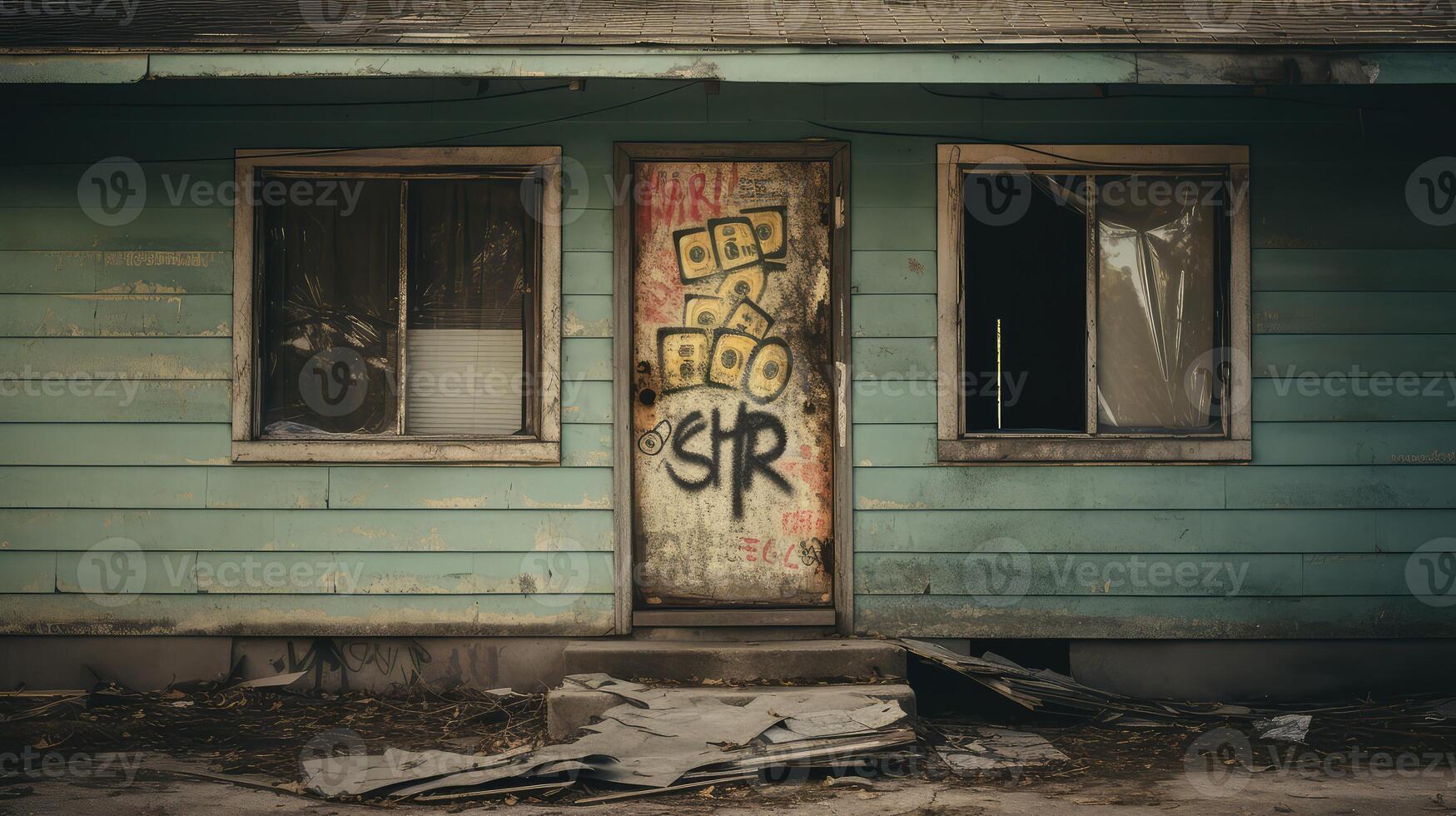 dilapidated house with dollar sign photo