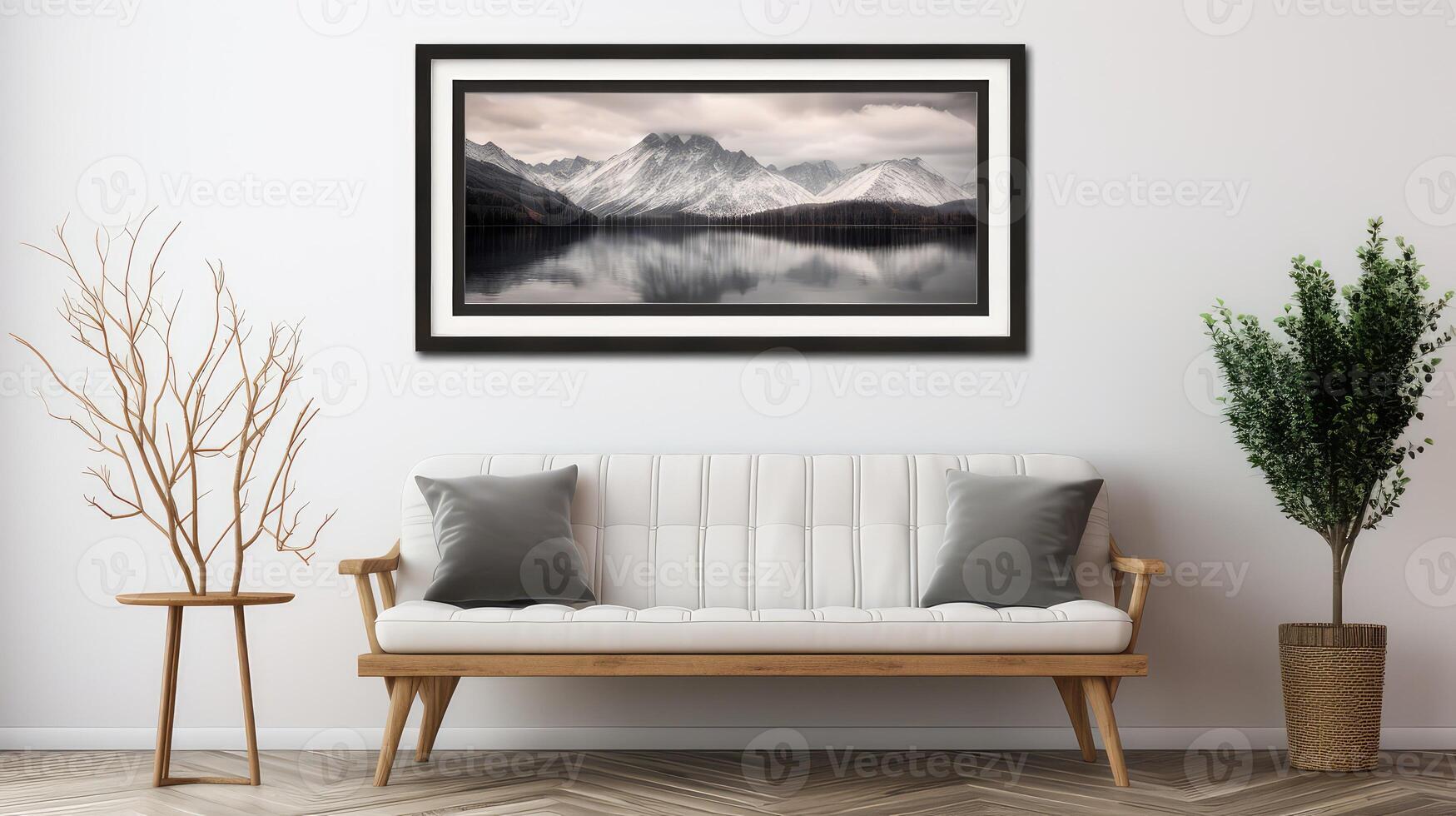 black framed photo on wall