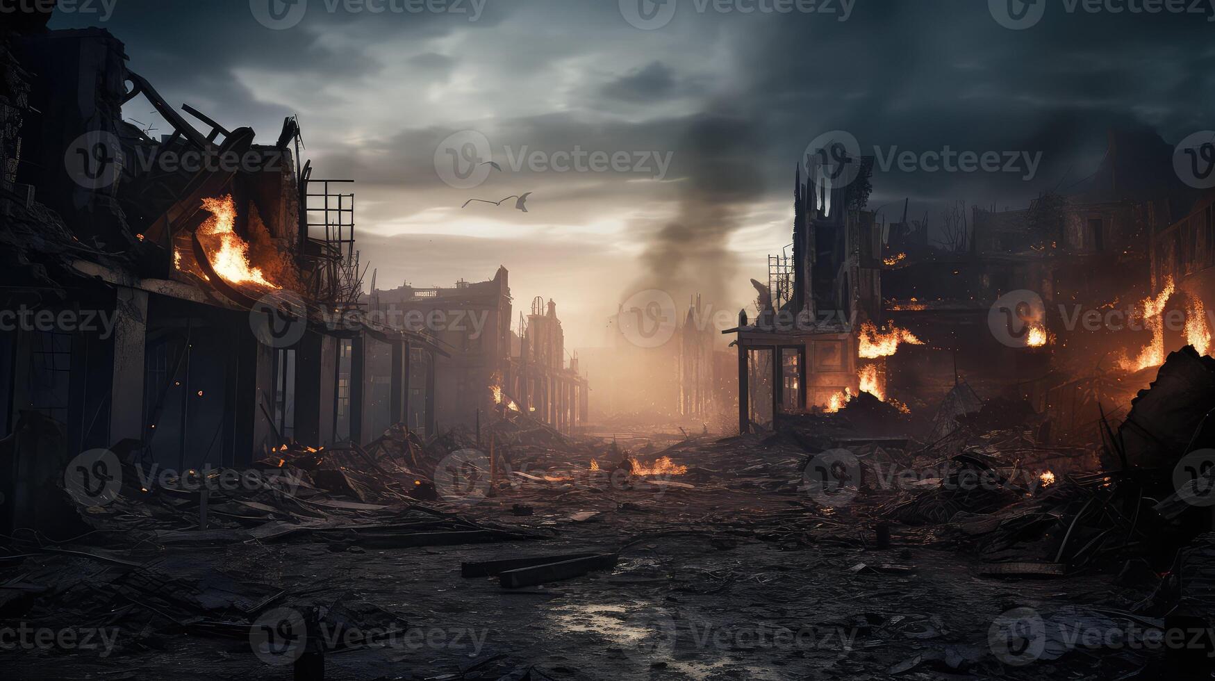 charred building on fire photo