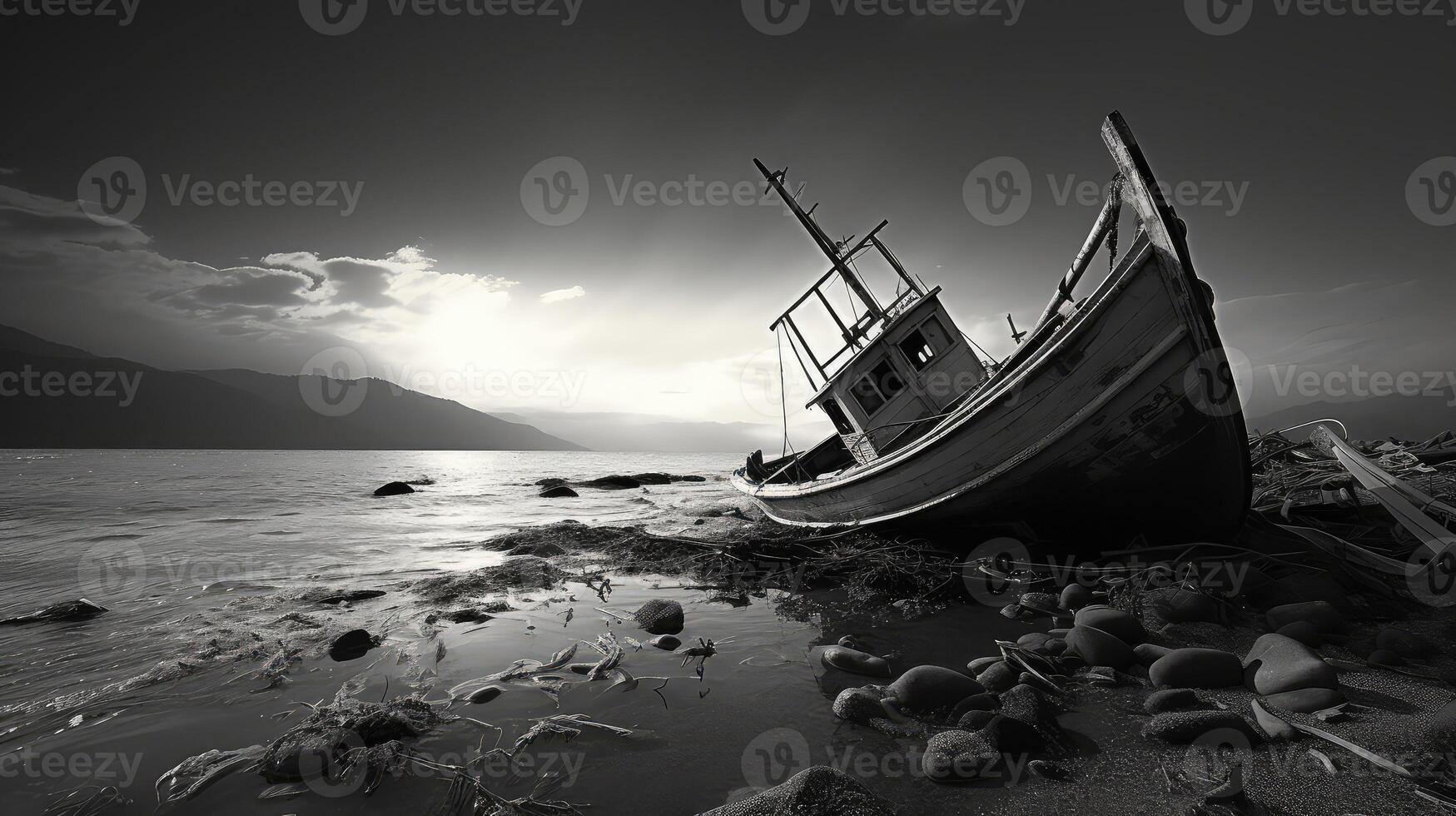 aftermath tsunami black and white photo