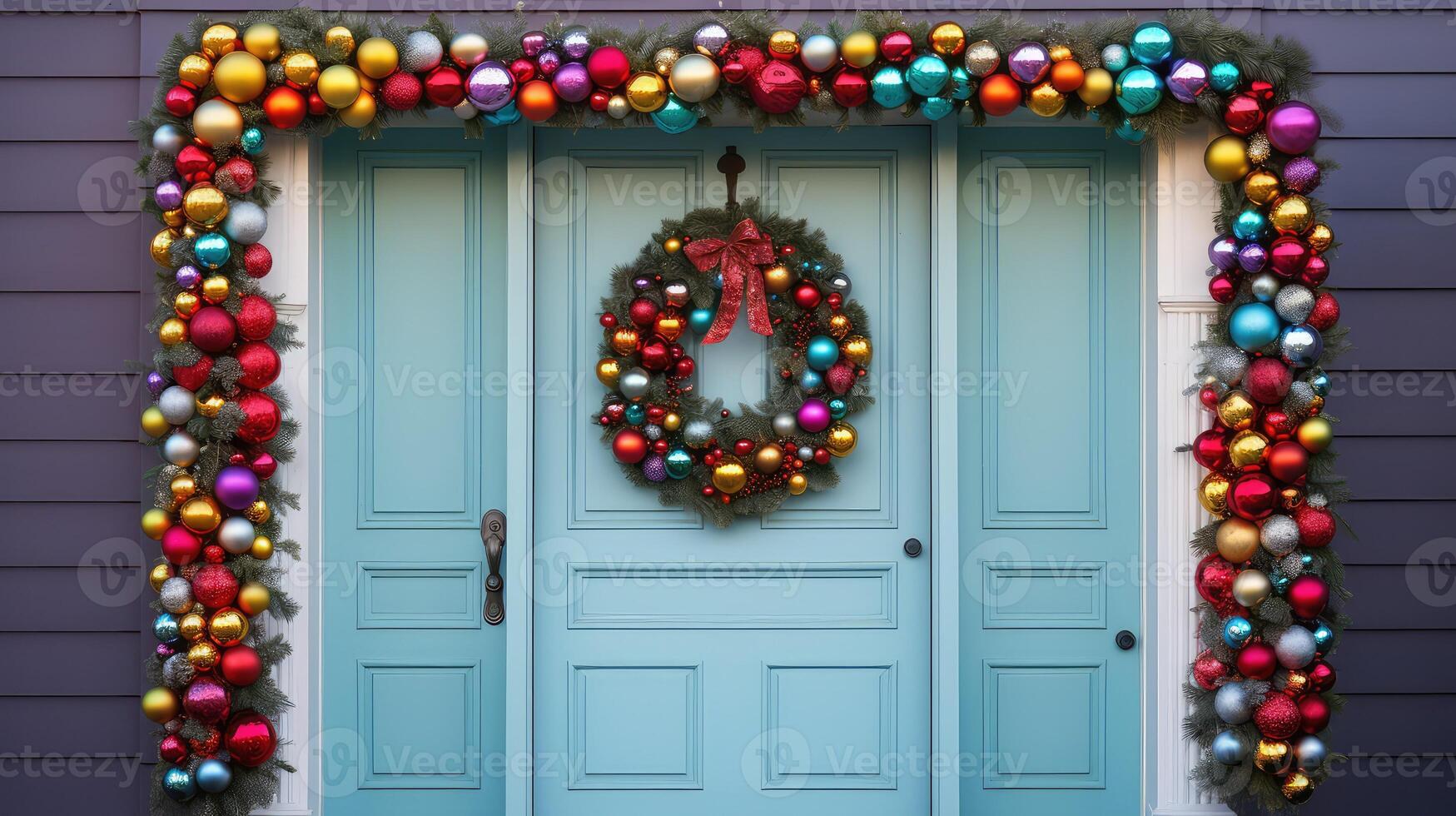 ornaments holiday wreath on door photo