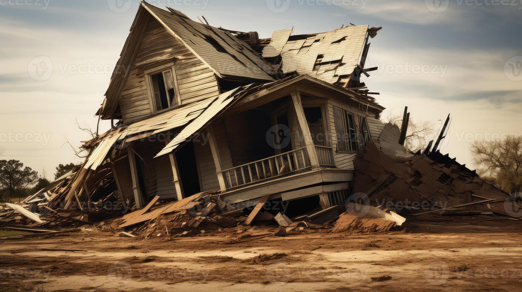 shattered house falling down photo