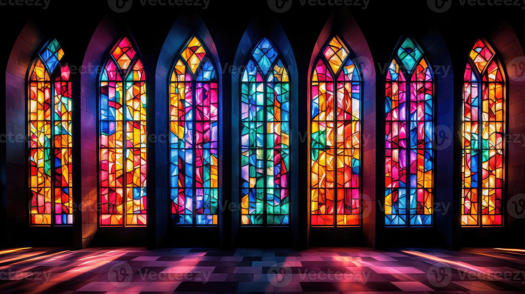 sunlight stained glass windows church photo