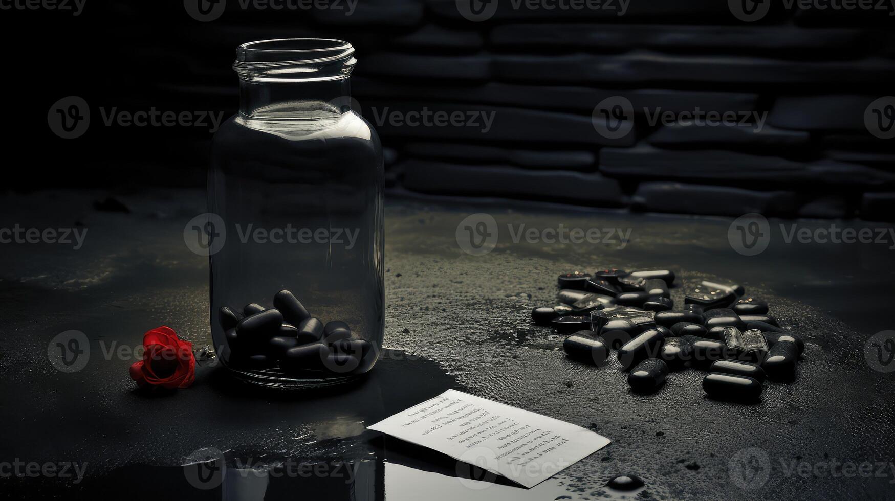 glass empty black pill bottle photo