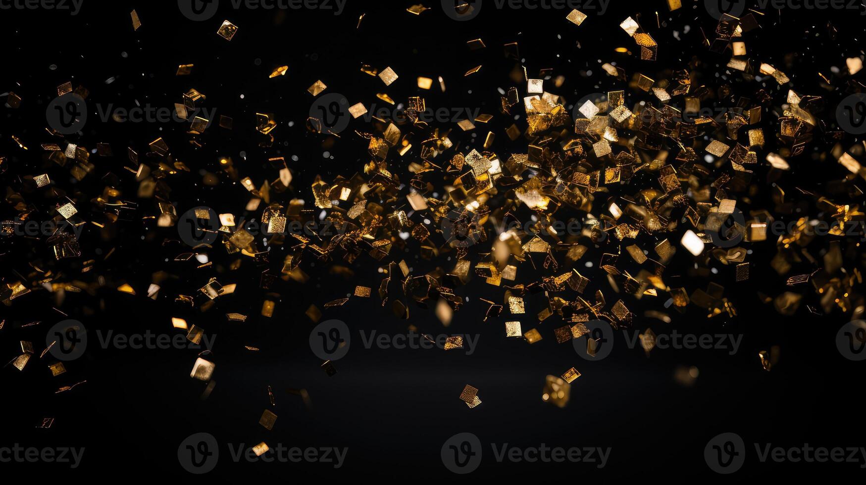 suspended black background gold confetti photo
