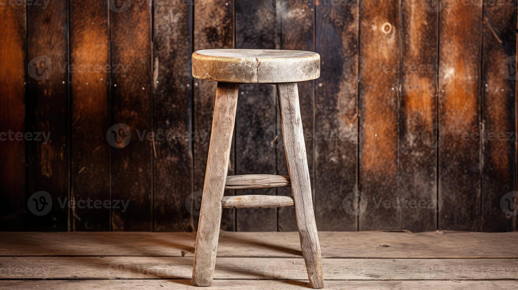 weathered old wooden stool photo