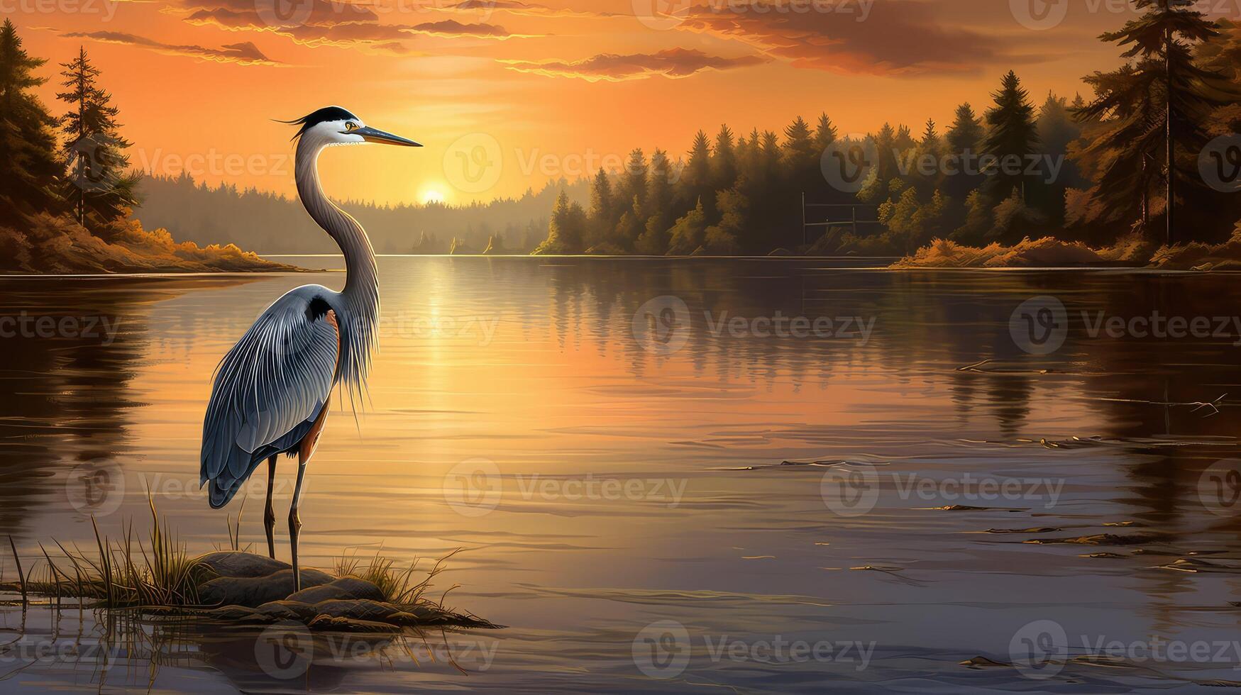 scene great blue heron cartoon photo